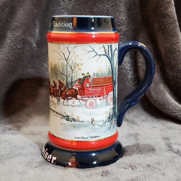 Budweiser 1990 Collector's Series An American Tradition Holiday Beer Stein Mug - Picture 1 of 5